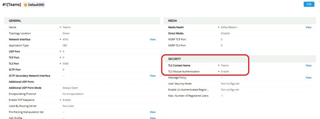 AudioCodes Teams SIP Interface